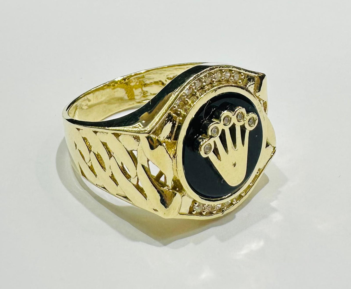 10K GOLD ROLEX RING WITH WHITE SAPPHIRE- WEIGHT: 7.8gm