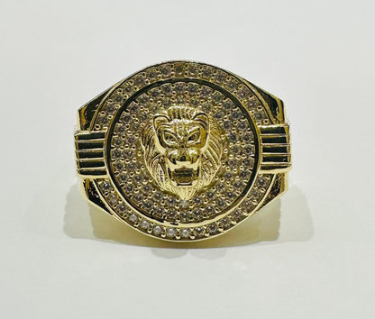 10K GOLD LION FACE RING WITH WHITE SAPPHIRE- WEIGHT: 9.2gm