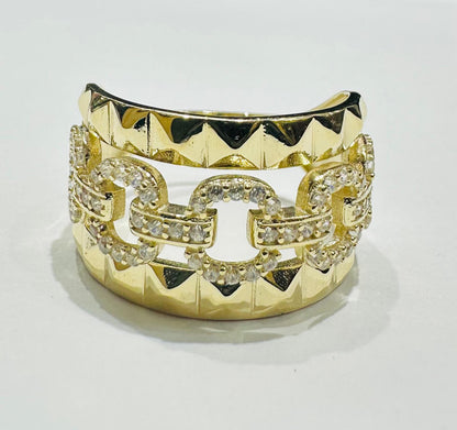 10K GOLD ROUND CHAIN RING WITH SAPPHIRE STONES- WEIGHT: 3.3gm