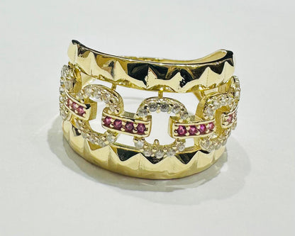 10K GOLD ROUND CHAIN RING WITH SAPPHIRE STONES- WEIGHT: 3.3gm