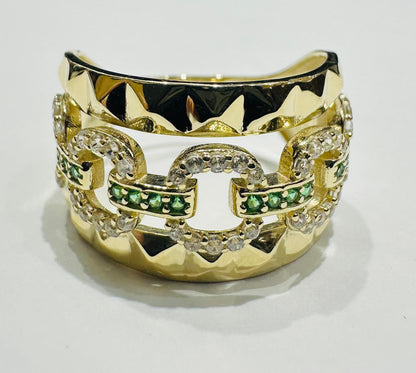 10K GOLD ROUND CHAIN RING WITH SAPPHIRE STONES- WEIGHT: 2.9gm