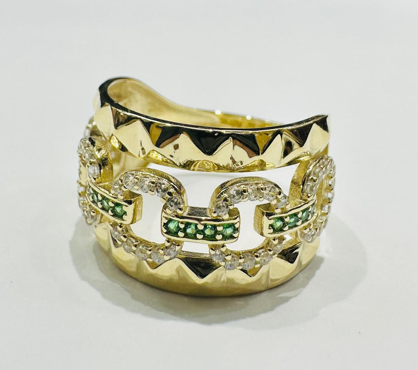 10K GOLD ROUND CHAIN RING WITH SAPPHIRE STONES- WEIGHT: 2.9gm