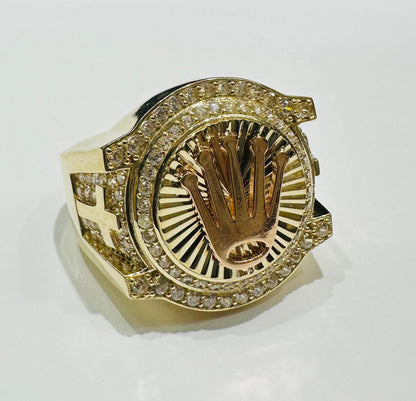 10K GOLD TWO TONED ROLEX RING WITH WHITE SAPPHIRE- WEIGHT: 6.2gm