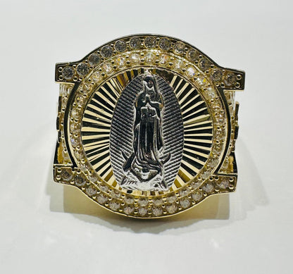 10K GOLD VIRGIN MARY RING WITH WHITE SAPPHIRE- WEIGHT: 7.4gm