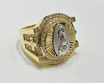 10K GOLD VIRGIN MARY RING WITH WHITE SAPPHIRE- WEIGHT: 7.4gm