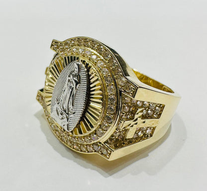 10K GOLD VIRGIN MARY RING WITH WHITE SAPPHIRE- WEIGHT: 7.4gm