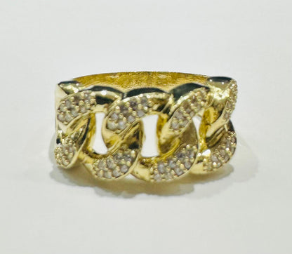 10K GOLD CUBAN LINK RING WITH WHITE SAPPHIRE- WEIGHT: 6.8gm