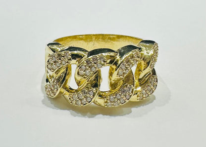 10K GOLD CUBAN LINK RING WITH WHITE SAPPHIRE- WEIGHT: 6.8gm