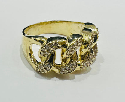 10K GOLD CUBAN LINK RING WITH WHITE SAPPHIRE- WEIGHT: 6.8gm