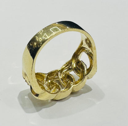 10K GOLD CUBAN LINK RING WITH WHITE SAPPHIRE- WEIGHT: 6.8gm