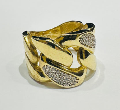 10K GOLD CUBAN LINK CHAIN RING WITH WHITE SAPPHIRE- WEIGHT: 4.8gm