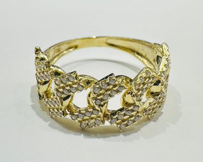 10K GOLD CUBAN LINK RING WITH WHITE SAPPHIRE- WEIGHT: 4.7gm