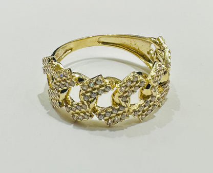 10K GOLD CUBAN LINK RING WITH WHITE SAPPHIRE- WEIGHT: 4.7gm