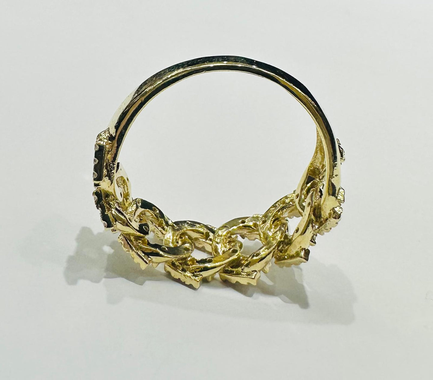 10K GOLD CUBAN LINK RING WITH WHITE SAPPHIRE- WEIGHT: 4.7gm