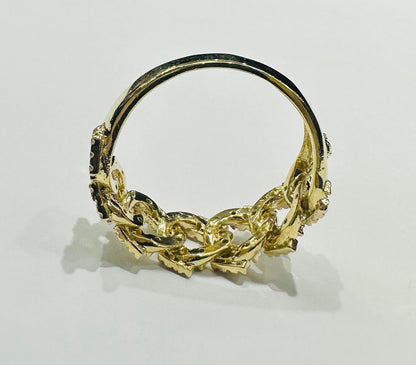 10K GOLD CUBAN LINK RING WITH WHITE SAPPHIRE- WEIGHT: 4.7gm