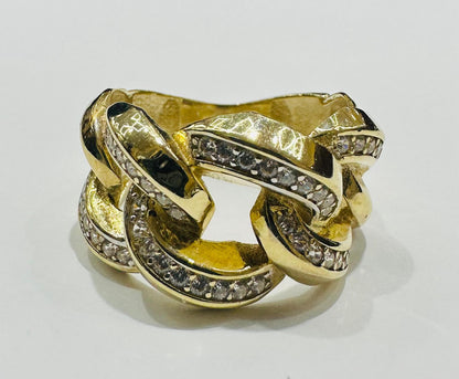 10K GOLD CUBAN LINK RING WITH WHITE SAPPHIRE- WEIGHT: 3.1gm