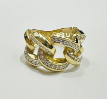 10K GOLD CUBAN LINK RING WITH WHITE SAPPHIRE- WEIGHT: 4.2gm