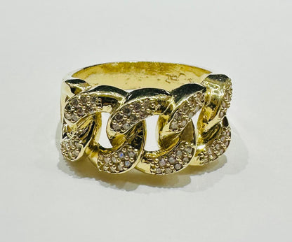 10K GOLD CUBAN LINK RING WITH WHITE SAPPHIRE- WEIGHT: 7.2gm