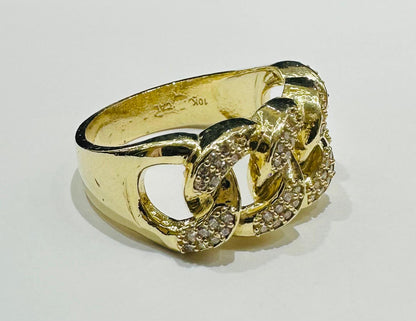 10K GOLD CUBAN LINK RING WITH WHITE SAPPHIRE- WEIGHT: 7.2gm
