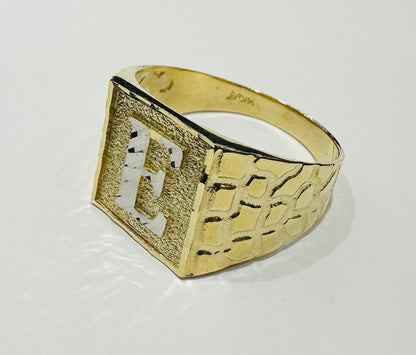 14K GOLD INITIAL LETTER "E" RING- WEIGHT: 4.5gm