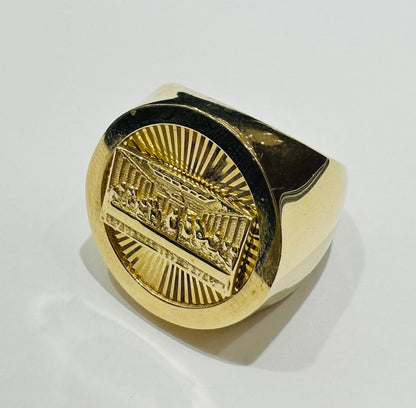 14K GOLD LAST SUPPER RING- WEIGHT: 10.8gm