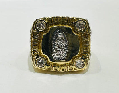 14K GOLD TWO TONED VIRGIN MARY RING WITH WHITE SAPPHIRE- WEIGHT: 10.3gm
