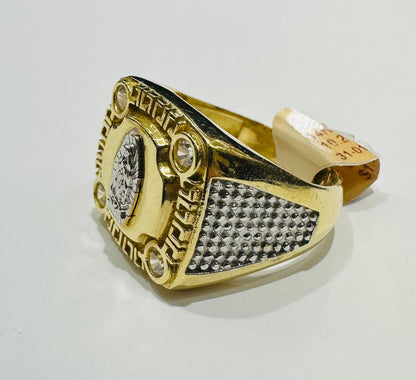 14K GOLD TWO TONED VIRGIN MARY RING WITH WHITE SAPPHIRE- WEIGHT: 10.3gm