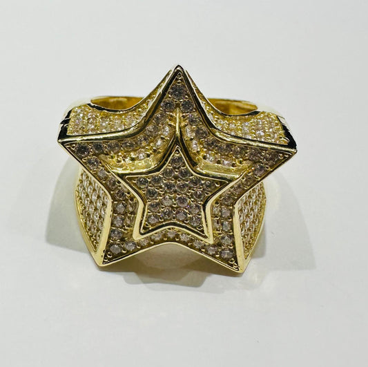14K GOLD STAR RING WITH WHITE SAPPHIRE- WEIGHT: 10.0gm