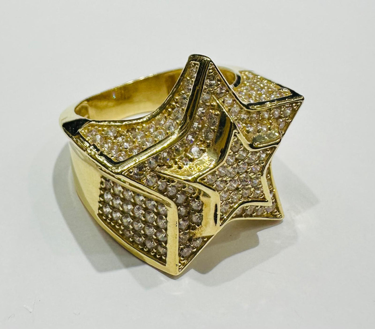 14K GOLD STAR RING WITH WHITE SAPPHIRE- WEIGHT: 10.0gm