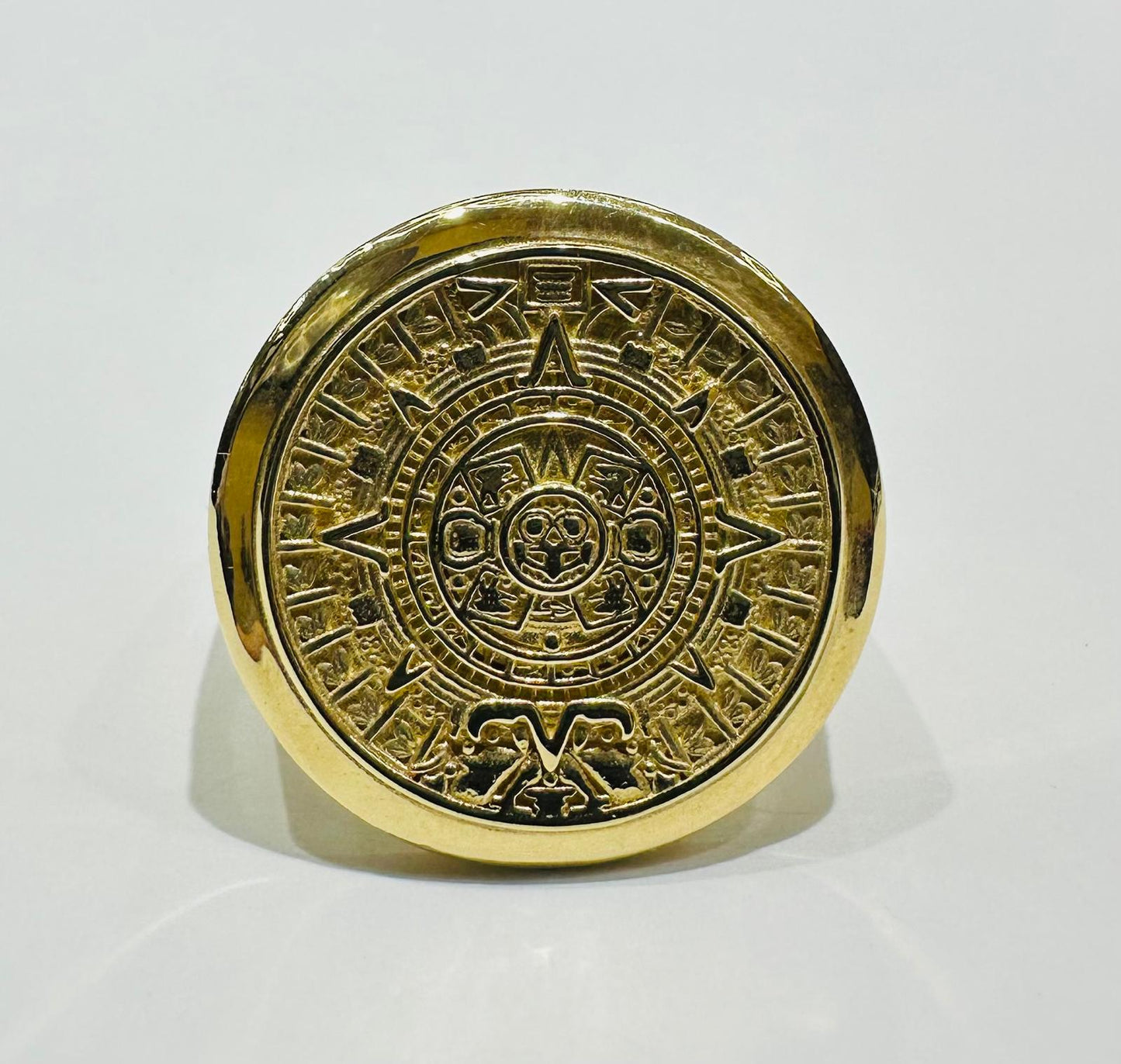 14K GOLD AZTEC CALENDER RING- WEIGHT: 5.6gm