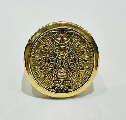 14K GOLD AZTEC CALENDER RING- WEIGHT: 5.6gm