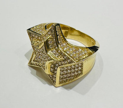14K GOLD STAR RING WITH WHITE SAPPHIRE- WEIGHT: 10.0gm