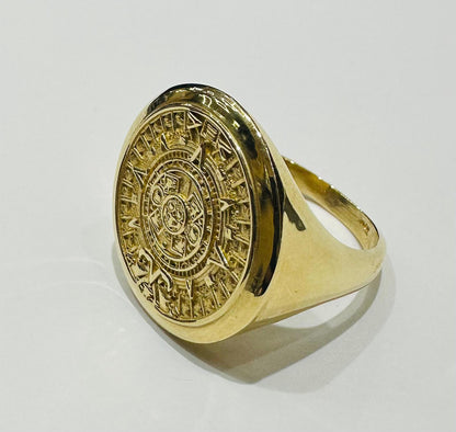 14K GOLD AZTEC CALENDER RING- WEIGHT: 5.6gm