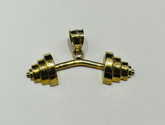 10K GOLD BARBELL CHARM PENDANT-  WEIGHT: 1.7gm