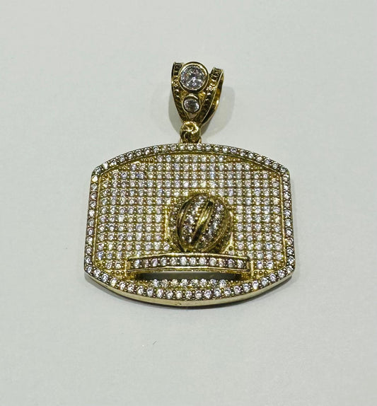 10K GOLD BASKETBALL HOOP AND BALL PENDANT WITH WHITE SAPPHIRE- WEIGHT: 10.0gm