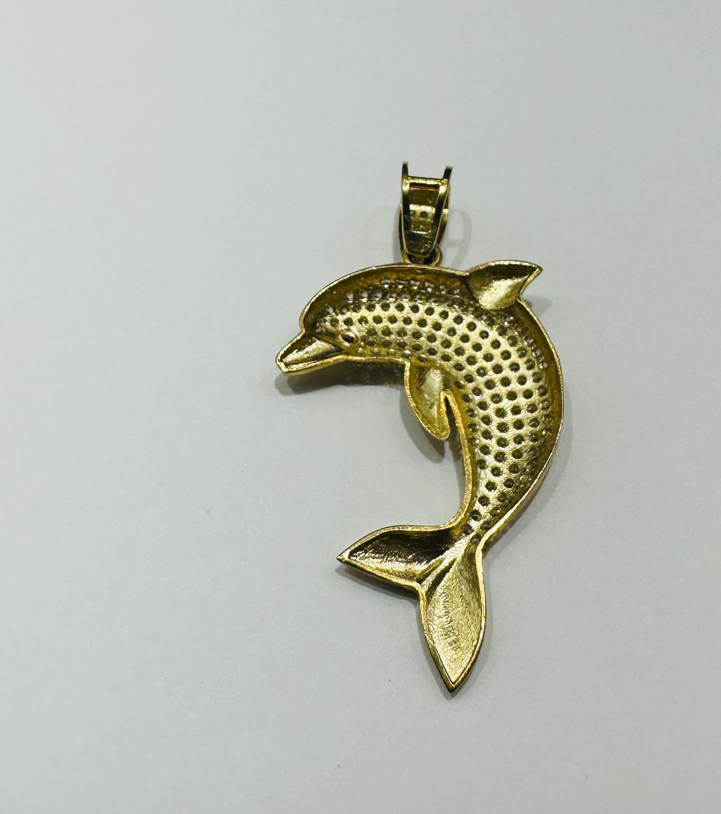 10K GOLD DOLPHIN PENDANT WITH WHITE SAPPHIRE- WEIGHT: 5.3gm