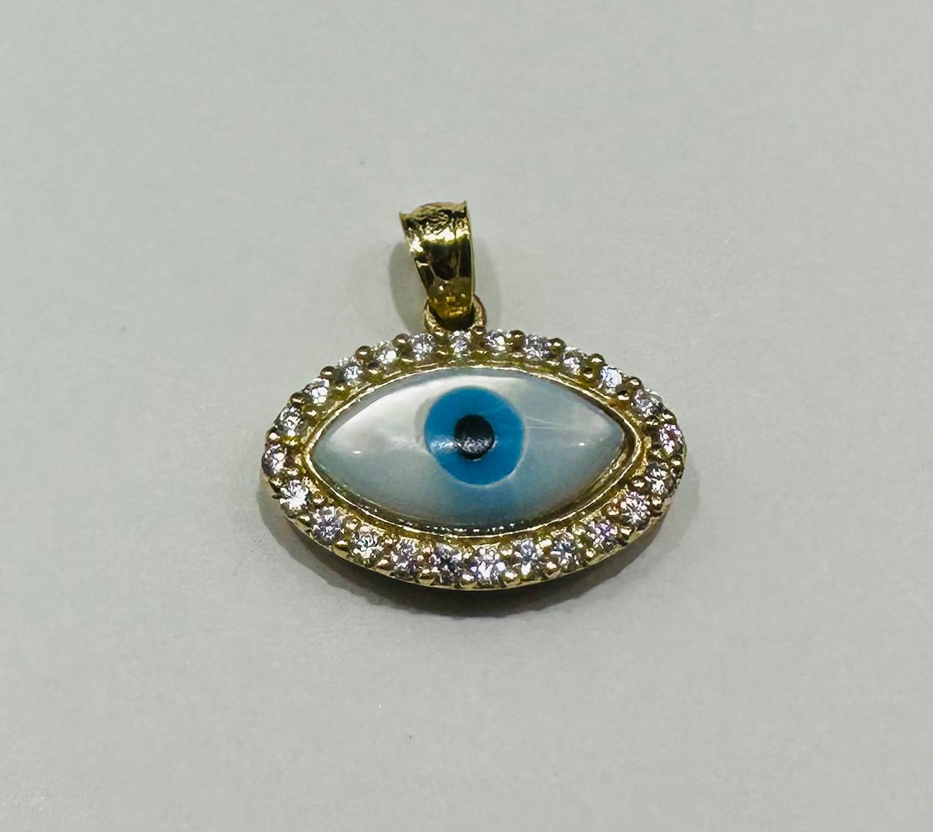 10K GOLD EVIL EYE PENDANT WITH WHITE SAPPHIRE- WEIGHT: 1.3gm