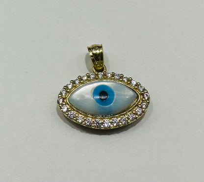 10K GOLD EVIL EYE PENDANT WITH WHITE SAPPHIRE- WEIGHT: 1.3gm