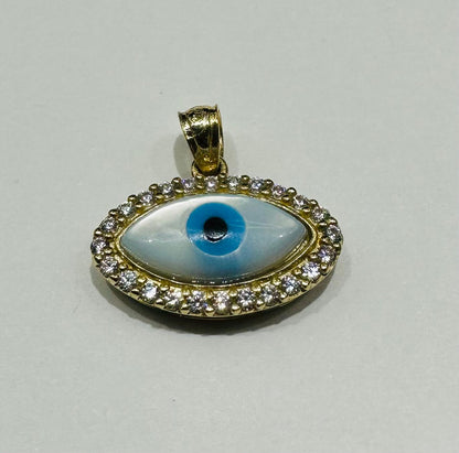 10K GOLD EVIL EYE PENDANT WITH WHITE SAPPHIRE- WEIGHT: 1.3gm