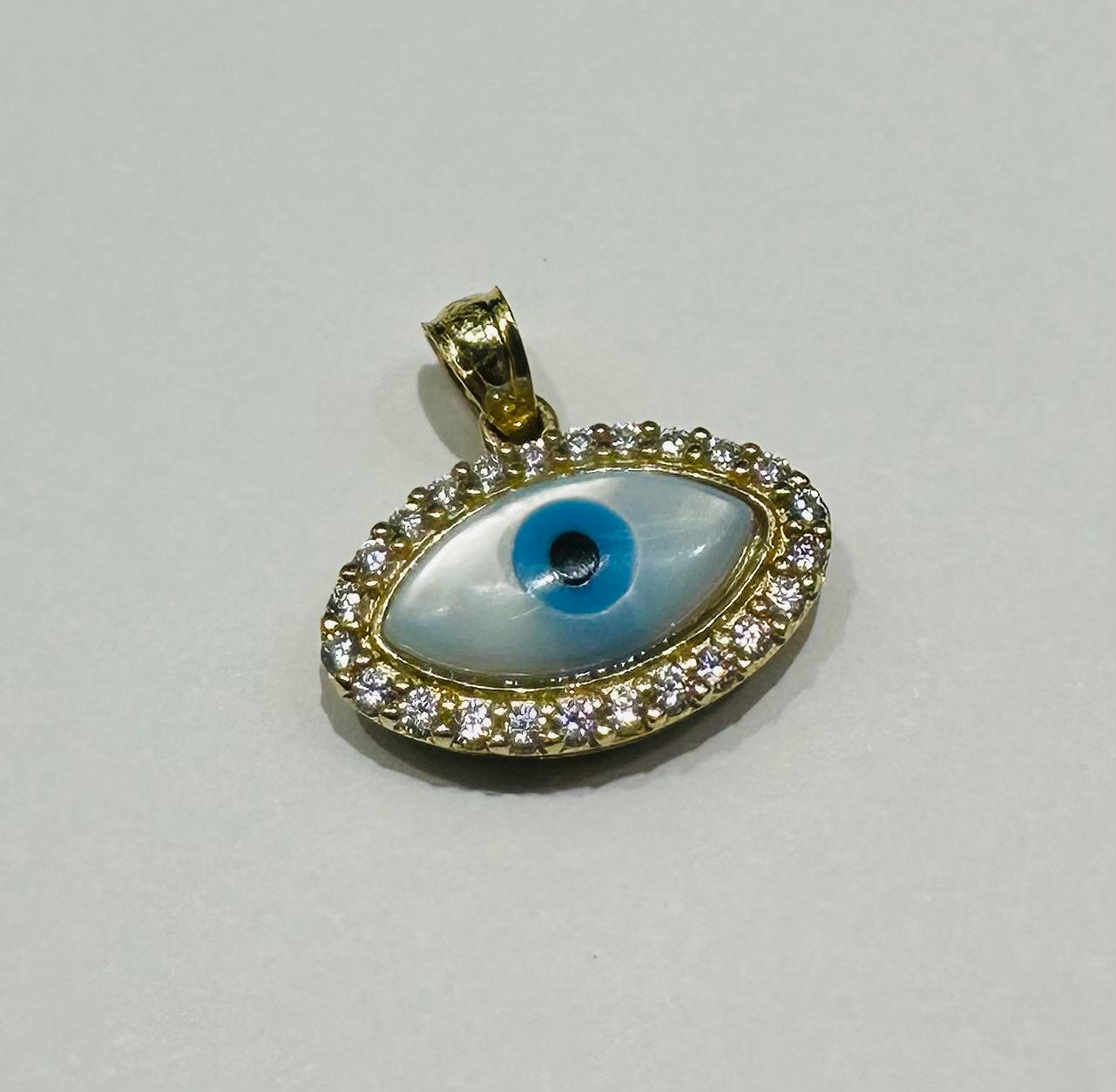 10K GOLD EVIL EYE PENDANT WITH WHITE SAPPHIRE- WEIGHT: 1.3gm