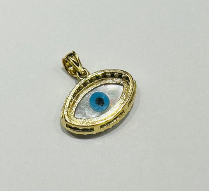 10K GOLD EVIL EYE PENDANT WITH WHITE SAPPHIRE- WEIGHT: 1.3gm