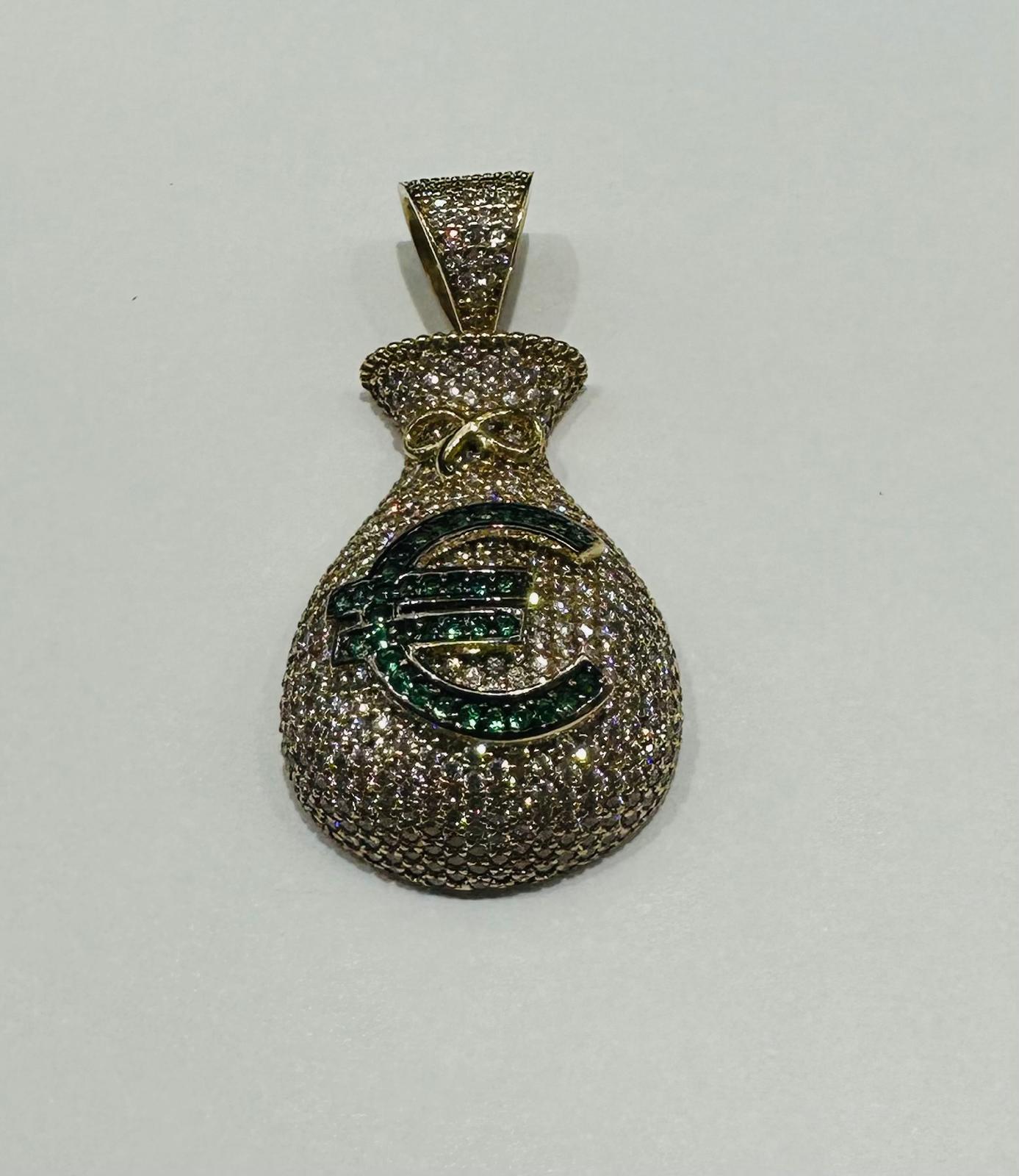 10K GOLD MONEY BAG WITH SAPPHIRE STONES- WEIGHT: 7.4gm