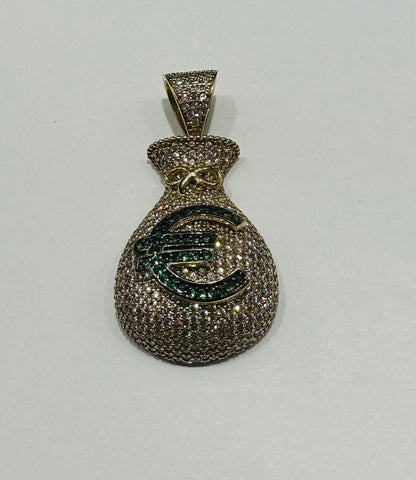 10K GOLD MONEY BAG WITH SAPPHIRE STONES- WEIGHT: 7.4gm