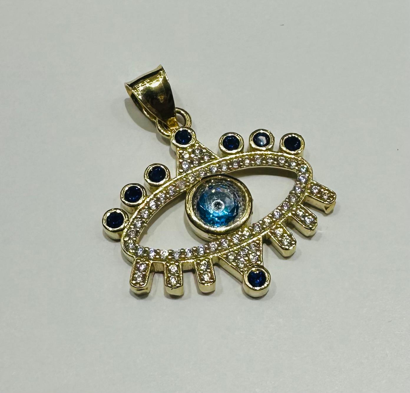 10K GOLD EVIL EYE RING WITH WHITE SAPPHIRE- WEIGHT: 5.0gm