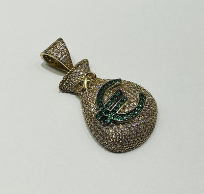 10K GOLD MONEY BAG WITH SAPPHIRE STONES- WEIGHT: 7.4gm