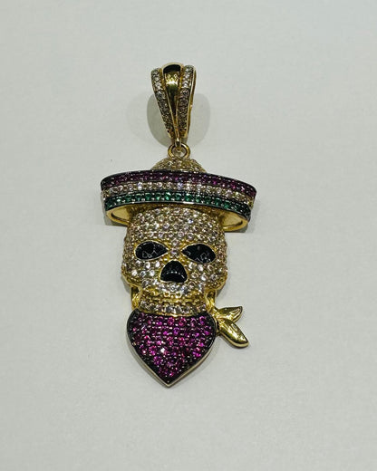 10K GOLD SKULL PENDANT WITH SAPPHIRE STONES- WEIGHT: 6.6gm