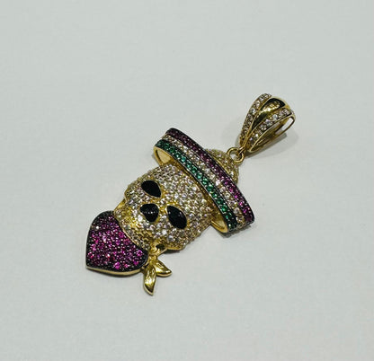 10K GOLD SKULL PENDANT WITH SAPPHIRE STONES- WEIGHT: 6.6gm