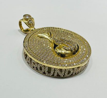 10K GOLD MONEYBAG PENDANT WITH WHITE SAPPHIRE- WEIGHT: 12.3gm