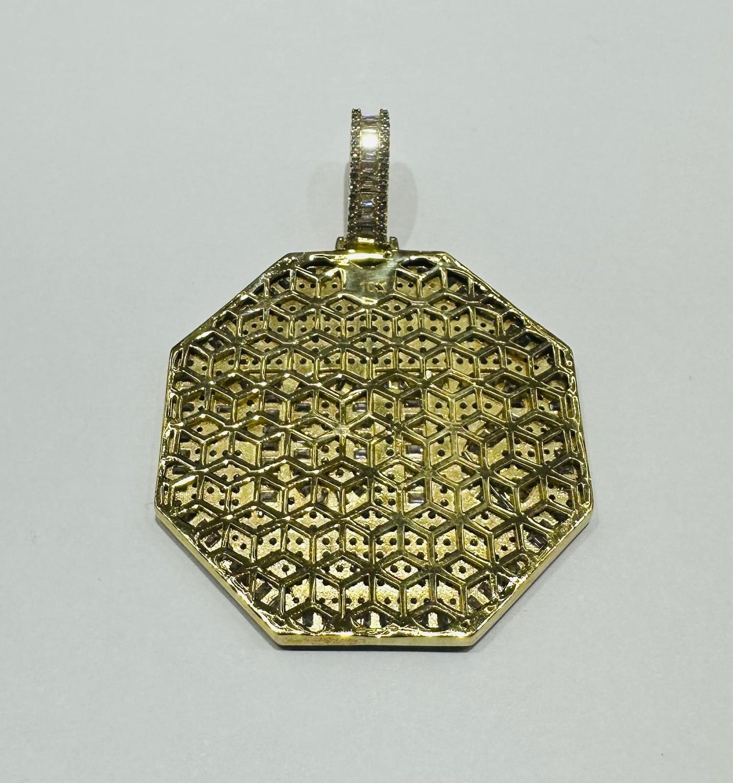 10K GOLD "STOP" BAGUETTE PENDANT WITH WHITE SAPPHIRE- WEIGHT: 16.9gm