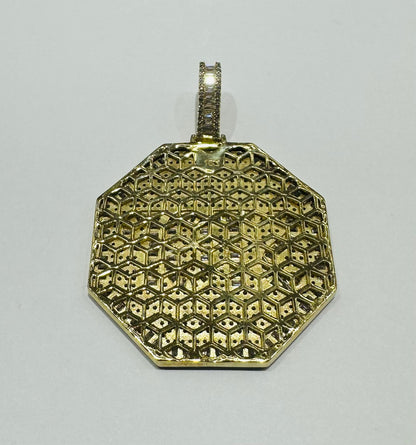 10K GOLD "STOP" BAGUETTE PENDANT WITH WHITE SAPPHIRE- WEIGHT: 16.9gm